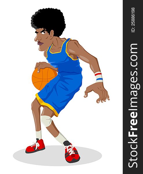 Cartoon illustration of a black man playing basketball. Cartoon illustration of a black man playing basketball