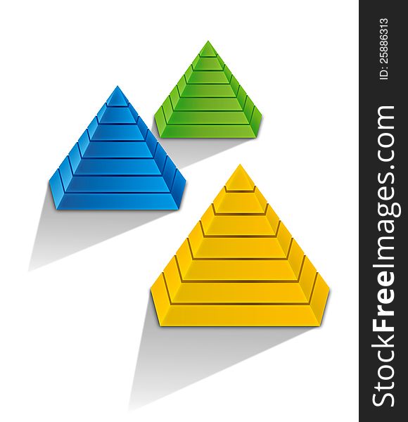 3d colorful pyramids on white background. 3d colorful pyramids on white background