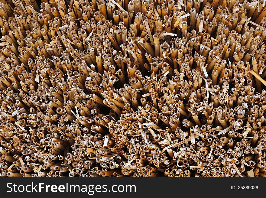 Textured straws background. Closeup view of thatch.