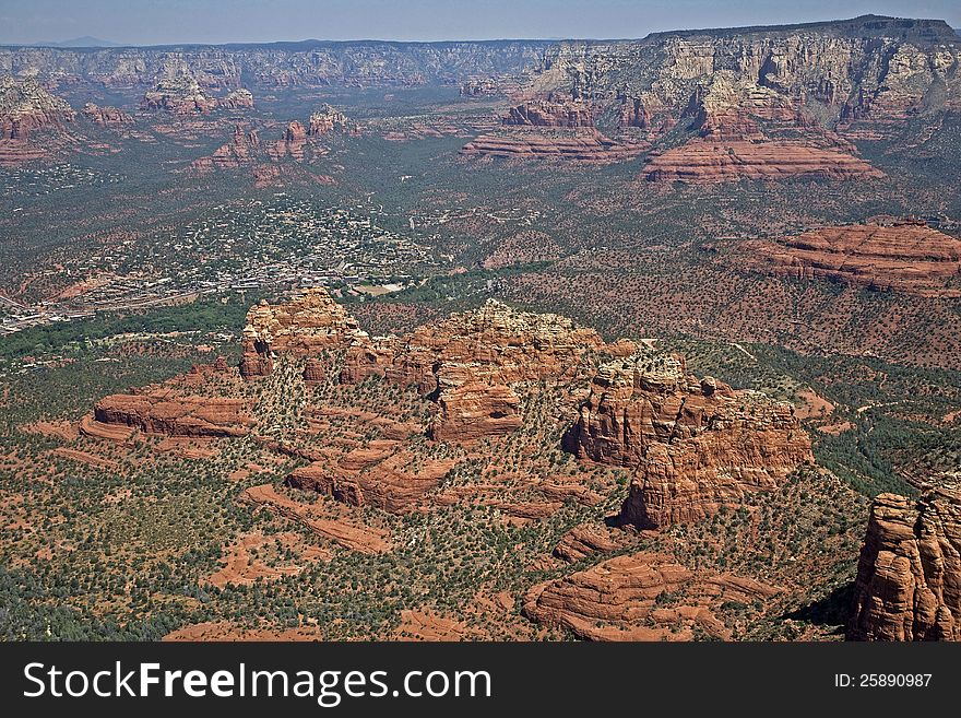 The majestic red rocks of Sedona from above