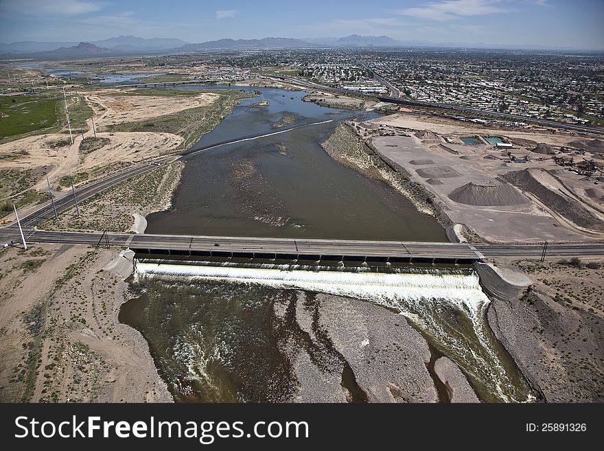 Salt River flowing under bridge in East Mesa, Arizona