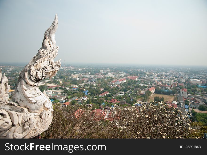 King of Nagas statue from top view of the petchburi province