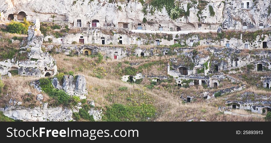 Old caves called sassi in Matera, Italy