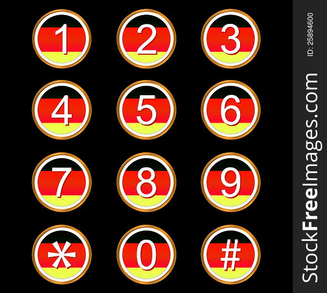 German numbers web icons on a black background. German numbers web icons on a black background