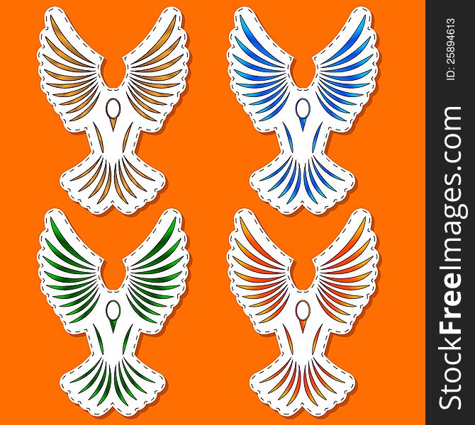 Symbols of a bird on an orange background
