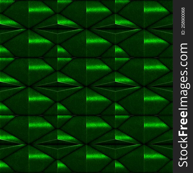 Black green futuristic ceramic mosaic reflection corrosion polygonal ornament 3D seamless pattern