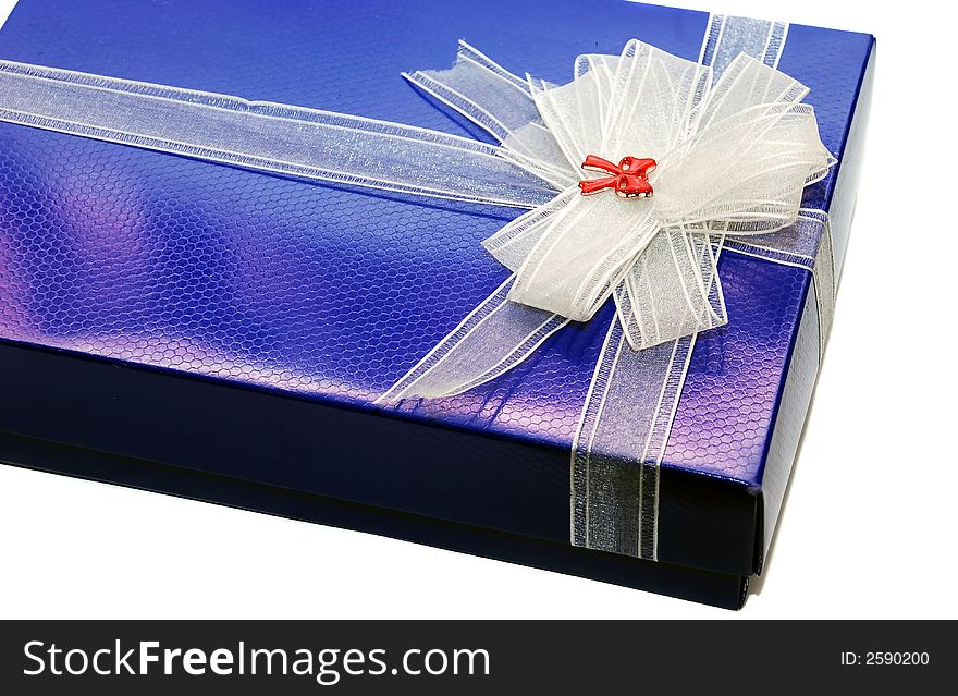 Blue present box on the white background