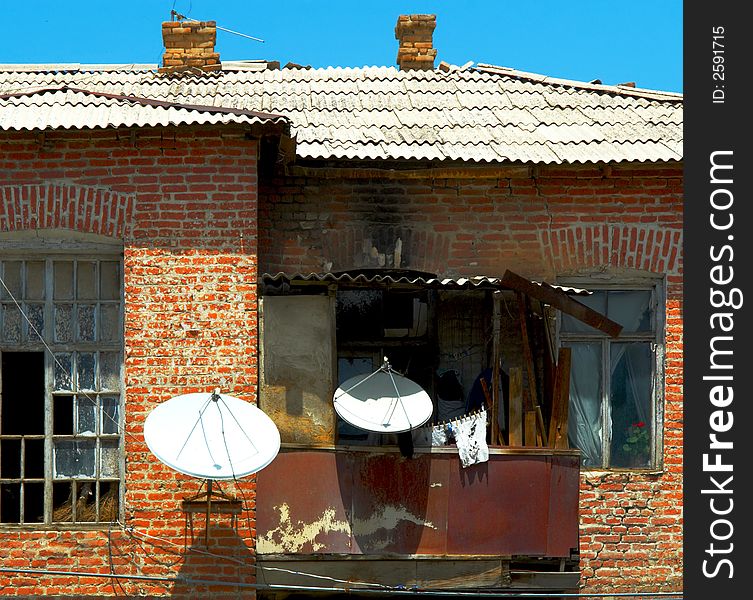 Old house with modern communication. Old house with modern communication