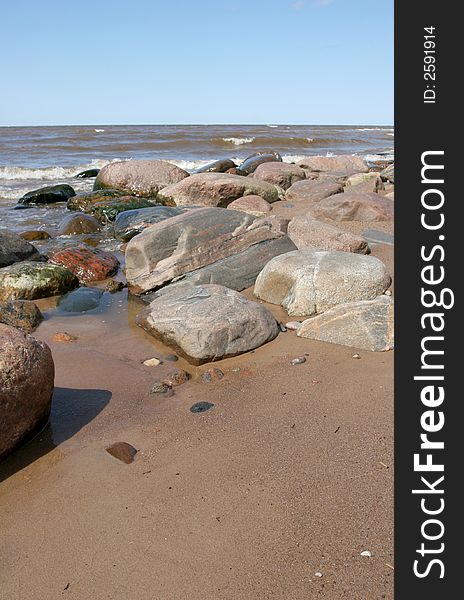 Stony beach (Baltic sea coast, Latvia). Stony beach (Baltic sea coast, Latvia)