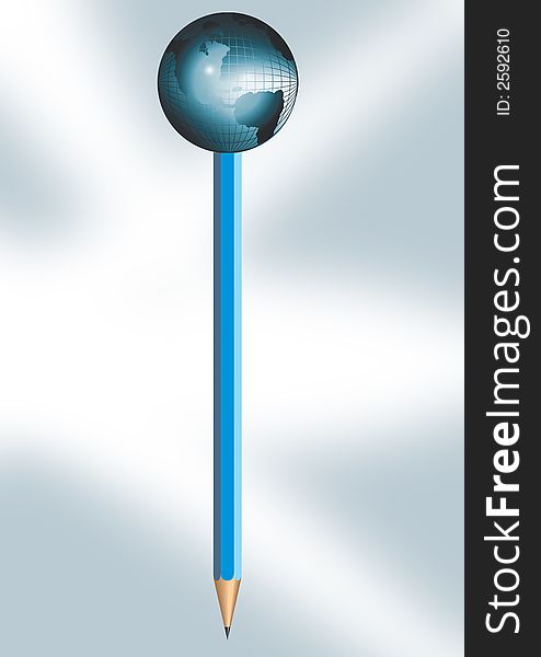 Color Pencil with gray ground and globe in blue. Color Pencil with gray ground and globe in blue