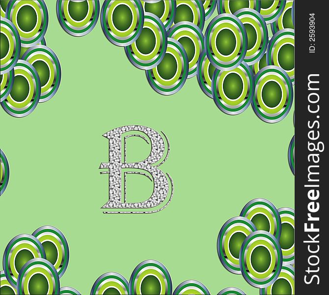 Letter b of the alphabet, on green background