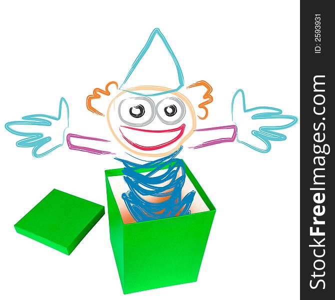Art illustration: box and a clown