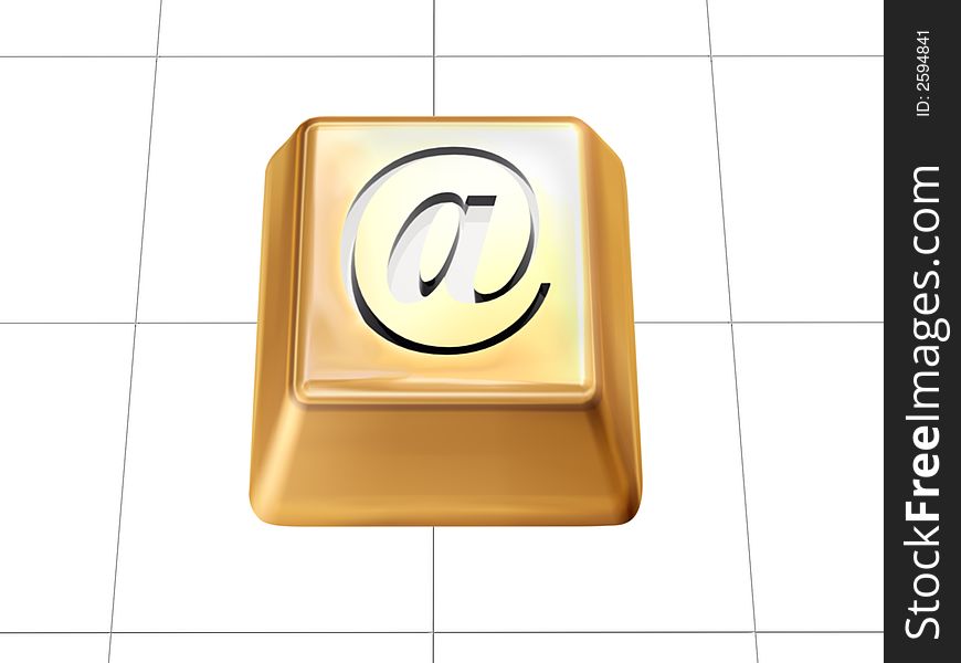 Email symbol engrave on 3d golden box. Email symbol engrave on 3d golden box