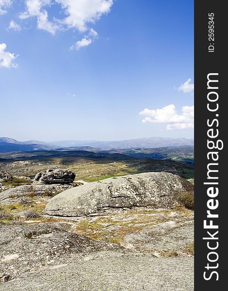 Landscape in moutains top with blue sky during summer