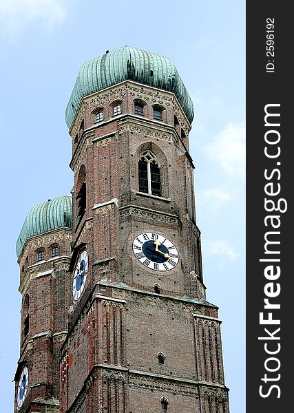 Cathedral bell towers in Munich. Germany. Cathedral bell towers in Munich. Germany