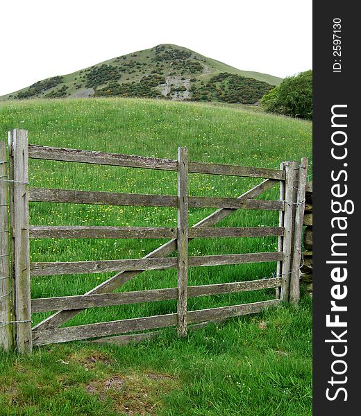 Farm gate and meadow near Sedbergh, Cumbria, UK