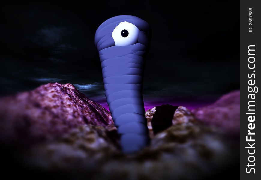 An image of a alien wormlike being with a big eye. An image of a alien wormlike being with a big eye