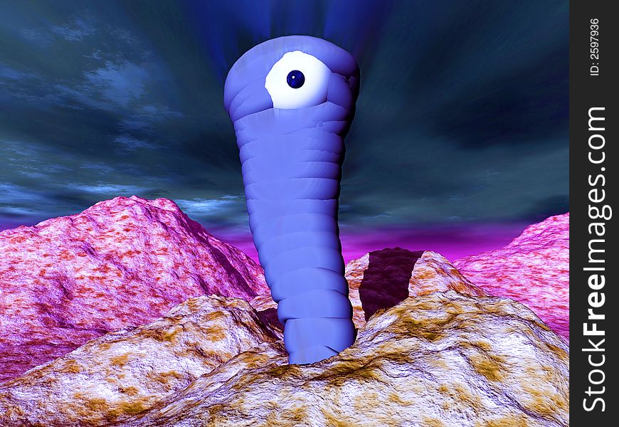 An image of a alien wormlike being with a big eye. An image of a alien wormlike being with a big eye