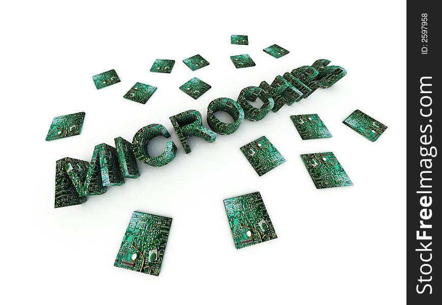 A conceptual image of a the word microchips made out of microchips. A conceptual image of a the word microchips made out of microchips.