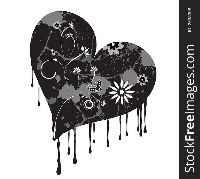 Trendy vector grunge heart floral design