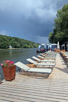 Lounge Chairs On A Wooden Pier Royalty Free Stock Photos Lounge Chairs On A Wooden Pier Royalty Free Stock Photos