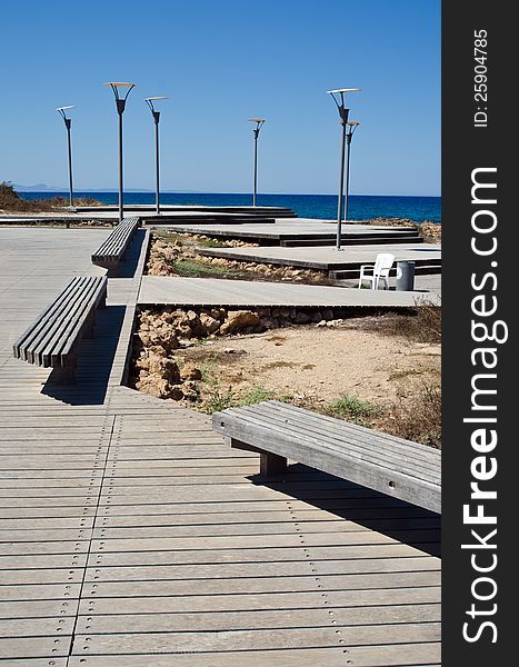 The road to the sea and lampposts in Cyprus