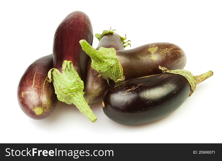 Eggplants group on white background