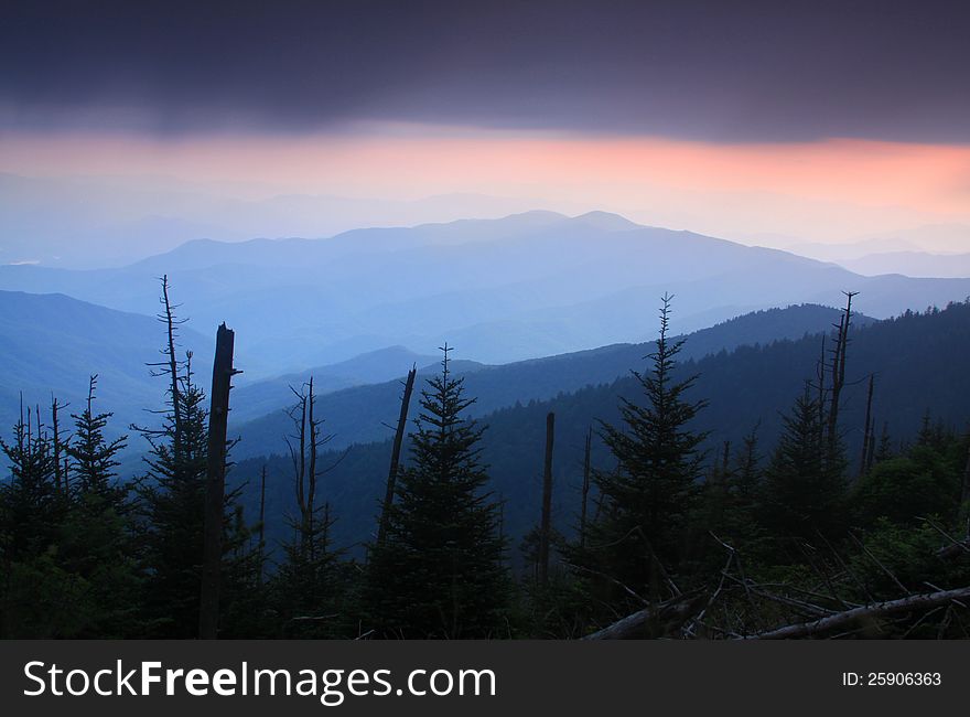 Great Smoky Mountain National Park at sunset. Great Smoky Mountain National Park at sunset.