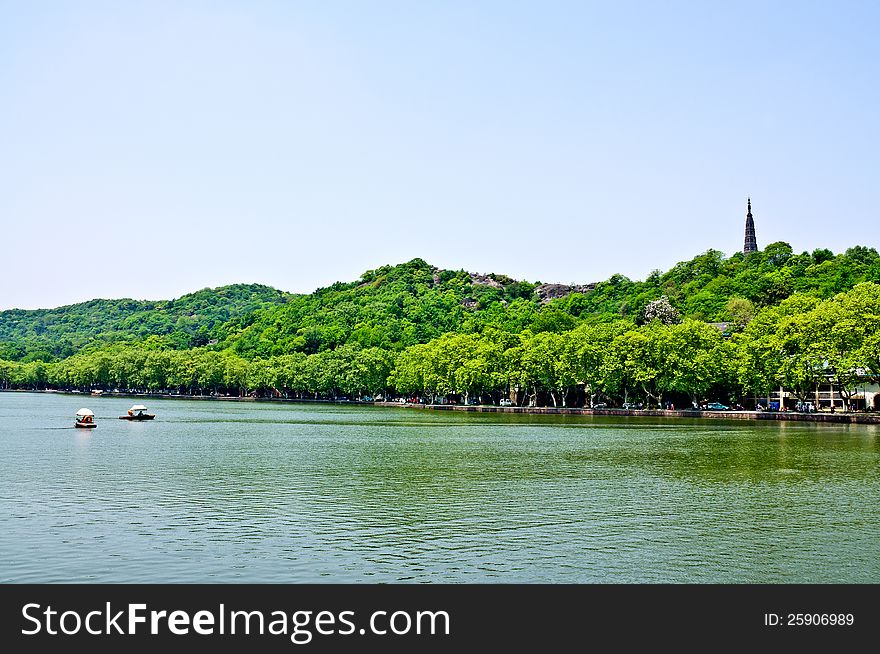 Hangzhou's West Lake and Baochu pagoda. Hangzhou's West Lake and Baochu pagoda