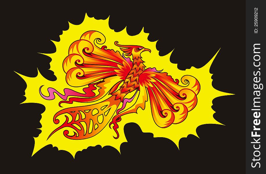 Mythical Phoenix or flaming bird, vector illustration. Mythical Phoenix or flaming bird, vector illustration