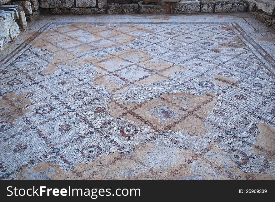 Inlaid floor of times of the Roman empire. Caesaria, Israel. Inlaid floor of times of the Roman empire. Caesaria, Israel.