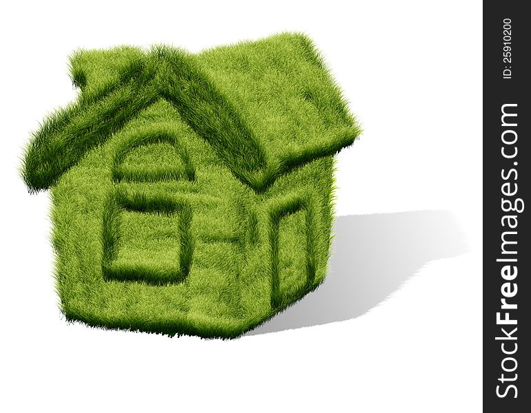Illustration of green grass house  on white background