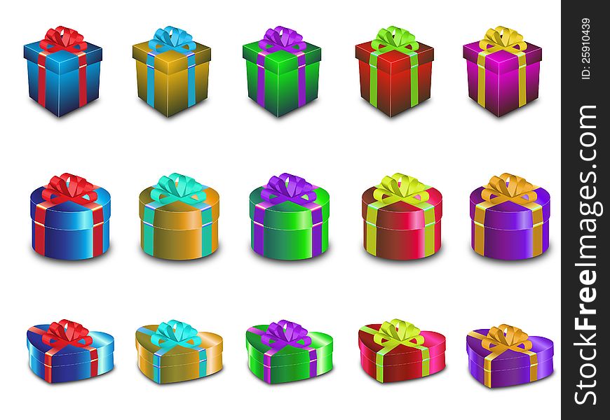 3D Colourful Gift Boxes Over White Background Illustration. 3D Colourful Gift Boxes Over White Background Illustration