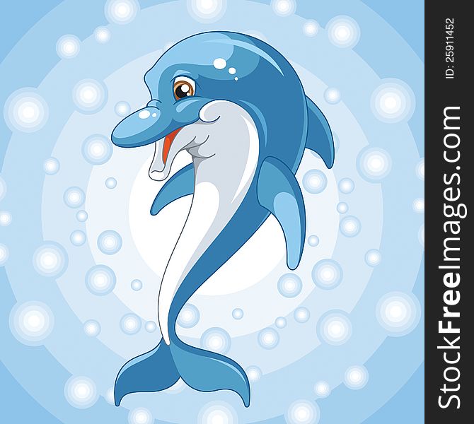 Funny dolphin on a blue background.