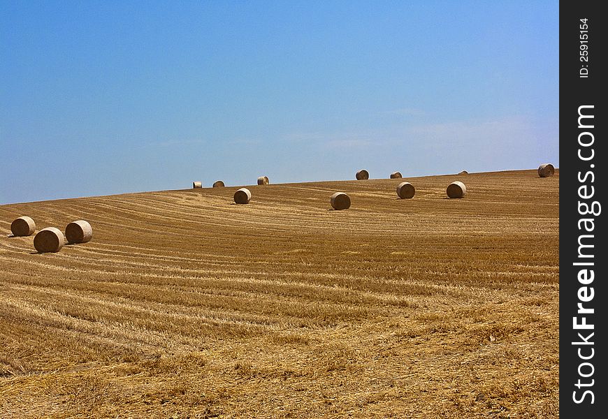 Hay rolls on a field in the Aude department of France