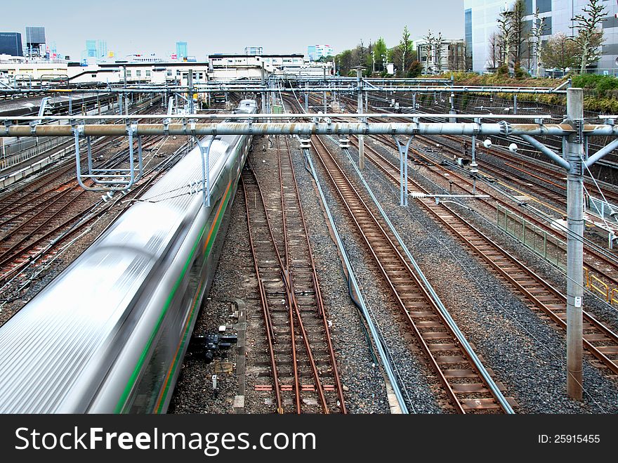 One train on railways was leaving with a high speed. One train on railways was leaving with a high speed