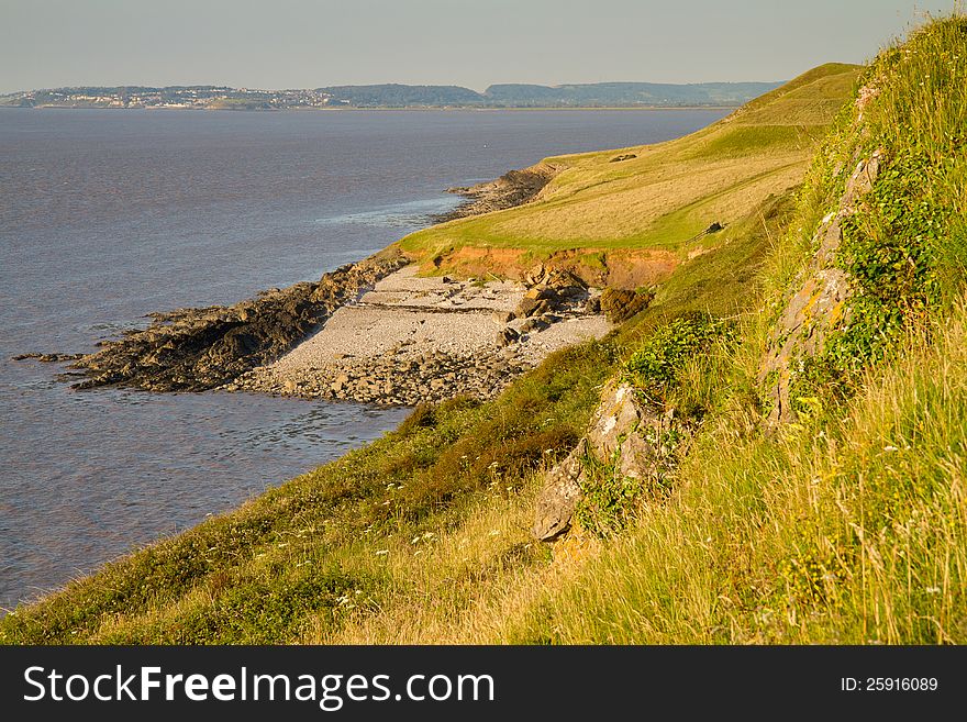 A view from Sand Point which is a peninsula in Sand Bay, near Weston-super-Mare, Somerset. Popular with walkers. A view from Sand Point which is a peninsula in Sand Bay, near Weston-super-Mare, Somerset. Popular with walkers