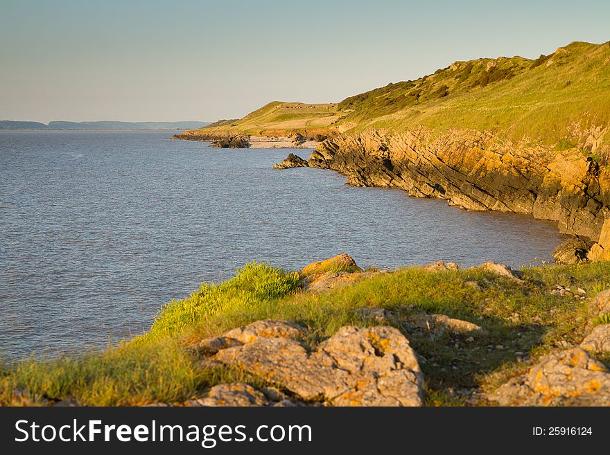 A view from Sand Point which is a peninsula in Sand Bay, near Weston-super-Mare, Somerset. Popular with walkers. A view from Sand Point which is a peninsula in Sand Bay, near Weston-super-Mare, Somerset. Popular with walkers