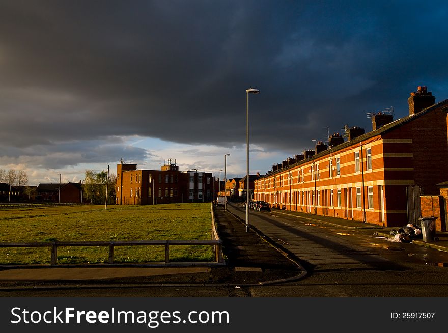 Row of houses in a street of manchester