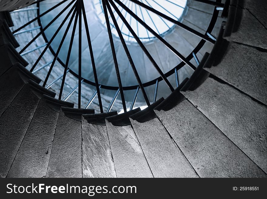 A concrete spiral staircase in tower