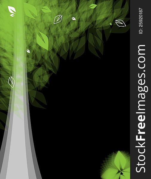 Abstract futuristic stylized tree with green leafage card background. Abstract futuristic stylized tree with green leafage card background