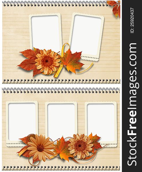 School background with autumn photo frames for the album. School background with autumn photo frames for the album