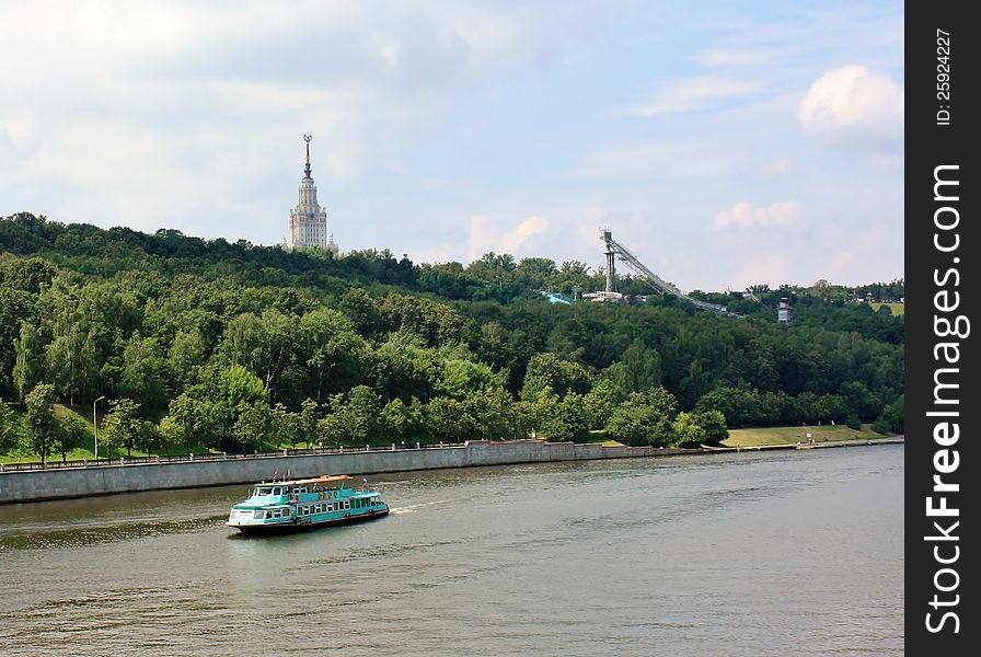 View of the Moscow River in the summer evening. View of the Moscow River in the summer evening