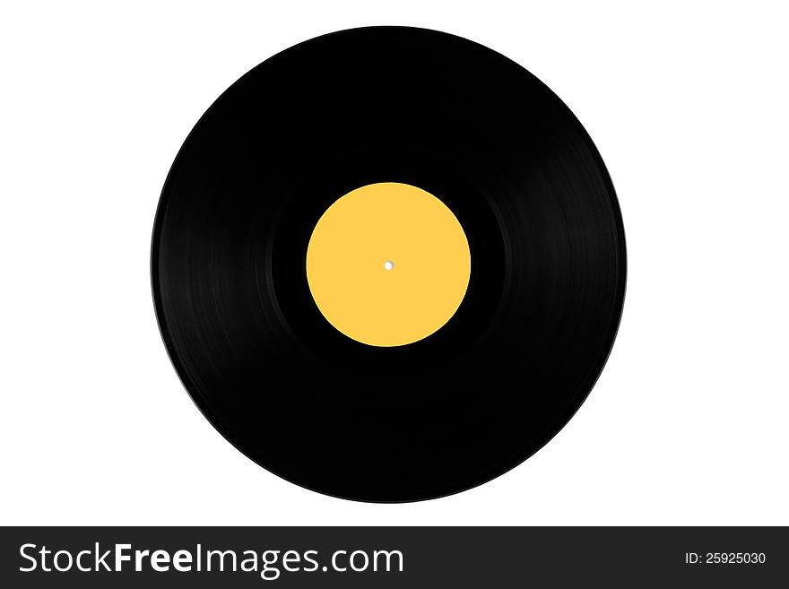 Vinyl record with a yellow label on a white background. Vinyl record with a yellow label on a white background