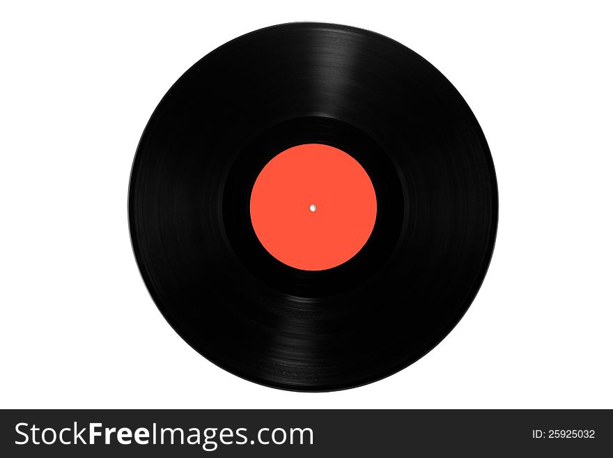 Vinyl record with a red label on a white background. Vinyl record with a red label on a white background