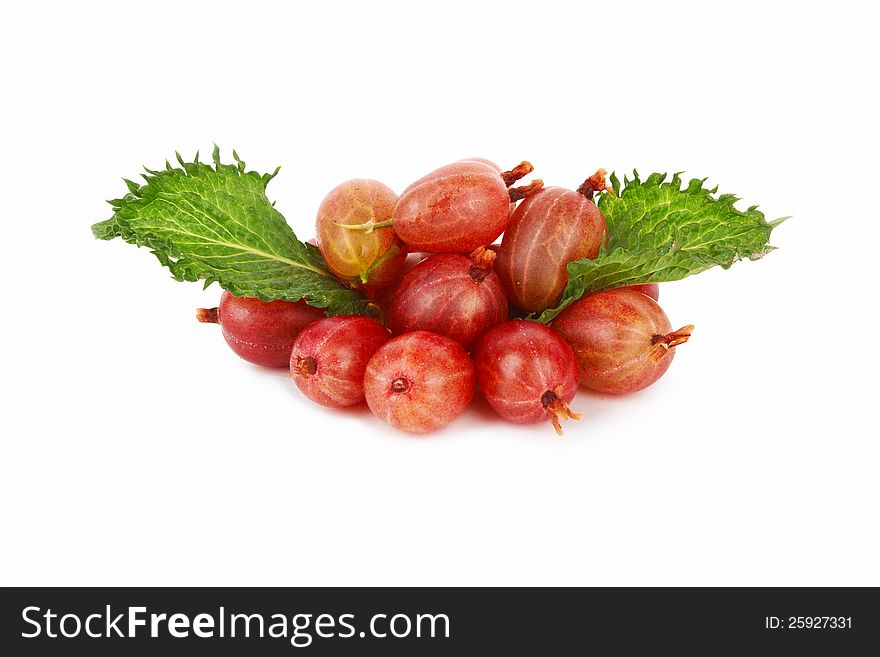 Red ripe gooseberries on a white background
