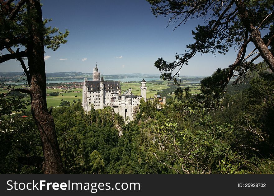 King Ludwig IIs Neuschwanstein (ferrytale) Castle near Fuessen, Bavaria. The structure, an anachronism in stone, was built in the second half of the 19th century. King Ludwig IIs Neuschwanstein (ferrytale) Castle near Fuessen, Bavaria. The structure, an anachronism in stone, was built in the second half of the 19th century.