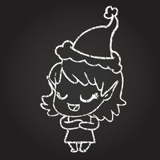 Christmas Elf Chalk Drawing Stock Image