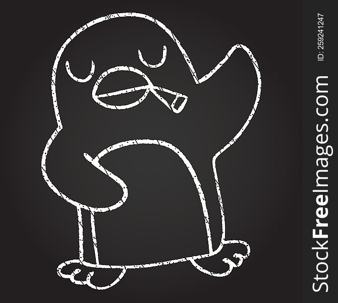 Smoking Penguin Chalk Drawing