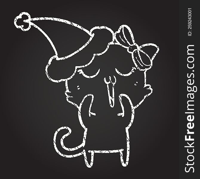 Christmas Cat Chalk Drawing